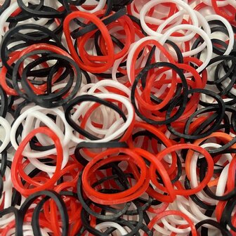 250 Loombands mix zwart/wit/rood