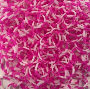 250 Loombands polkadot roze/wit